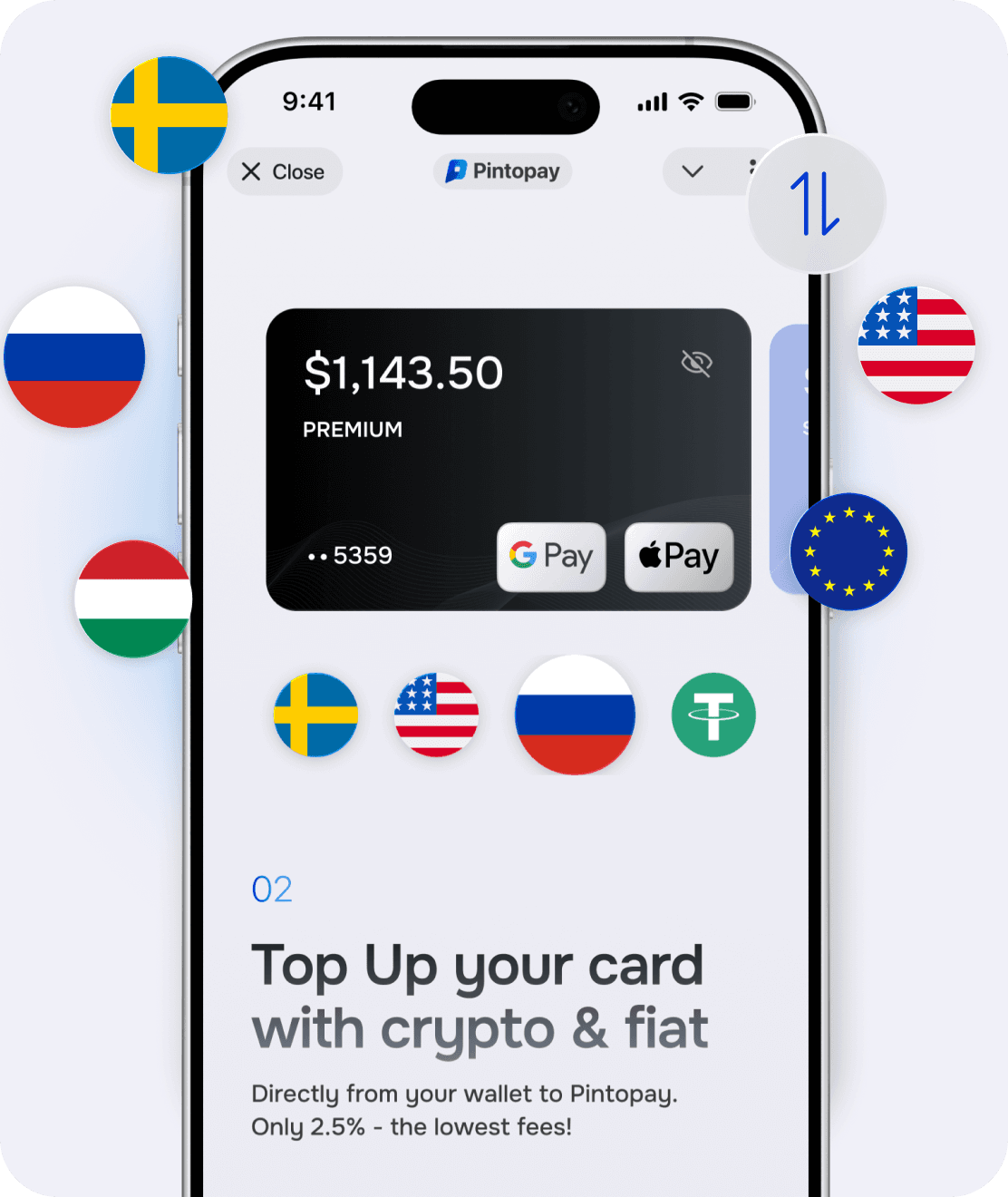 Top Up your wallet with crypto or fiat